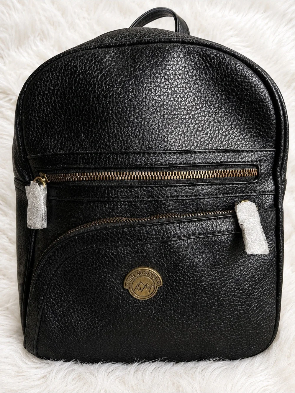 White Mountain Black Pebbled Leather Backpack with Gold Hardware